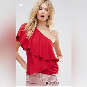One shoulder ASOS tiered red top. Never worn. Size 4